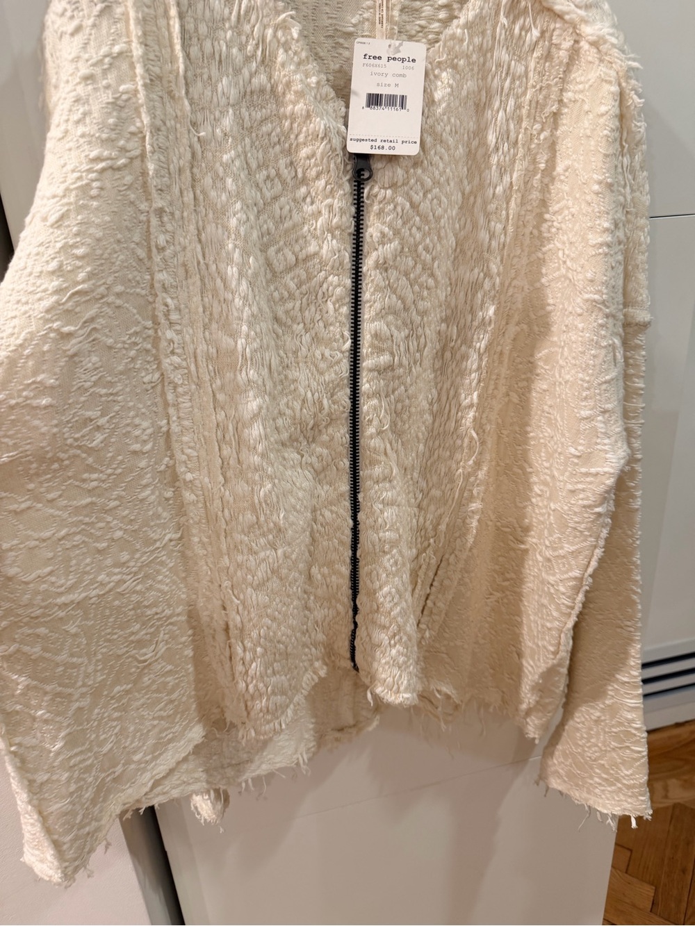 Free People Ivory Comb Textured Zip Jacket Sweater Size M NWT - Picture 5 of 16